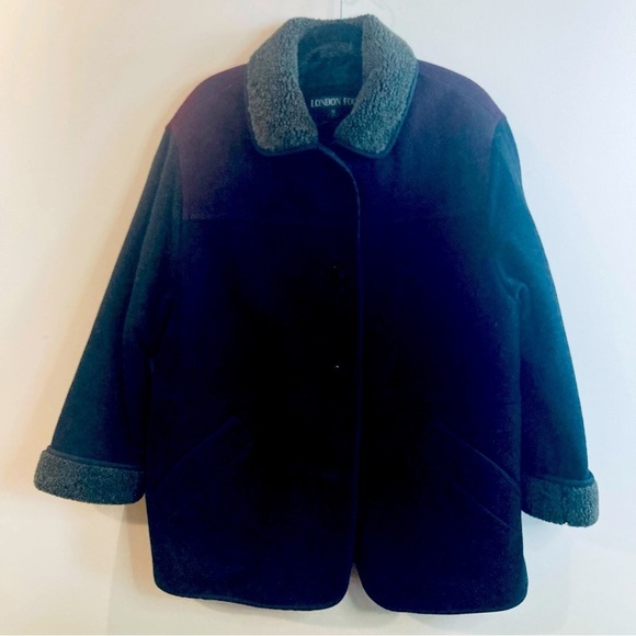 LONDON FOG Sz 14P Wool Blend Quilted Lining Colour Block Button Closure Pea Coat - Picture 2 of 15